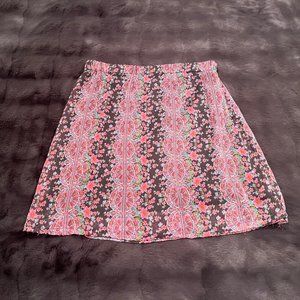Pink Floral Skirt with Elastic Waist & Lining (Size XS)